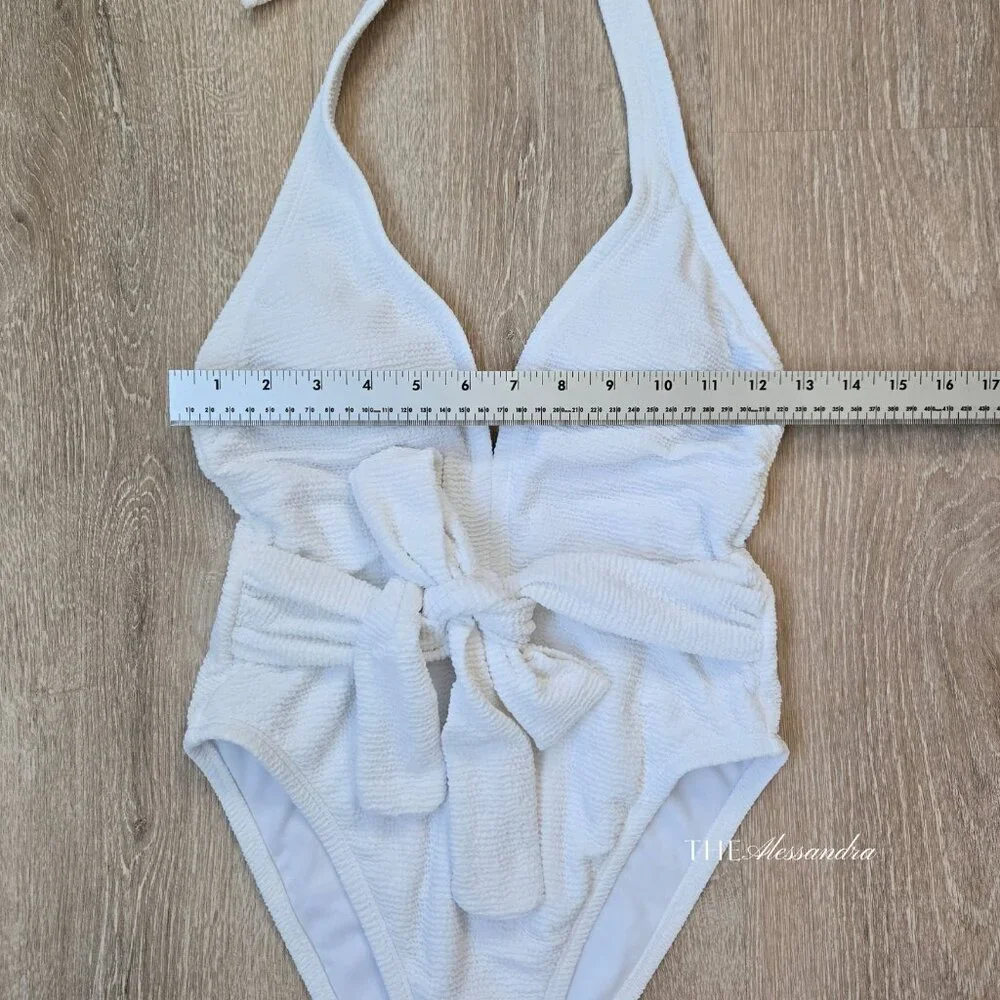 Lulus Sunny Day Babe White Halter One Piece Swimsuit Sz XS New Without Tags $59